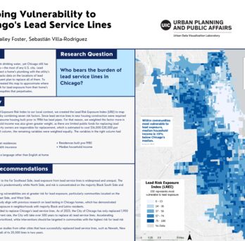 Bailey Foster and Grace Li's 2023 award-winning poster on mapping vulnerability to Chicago's lead service lines. 